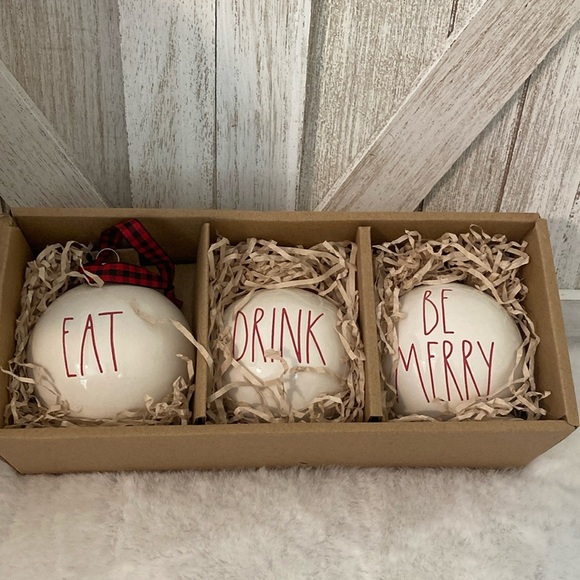 Rae Dunn Eat Drink Be Merry Christmas Ornaments - Picture 1 of 8